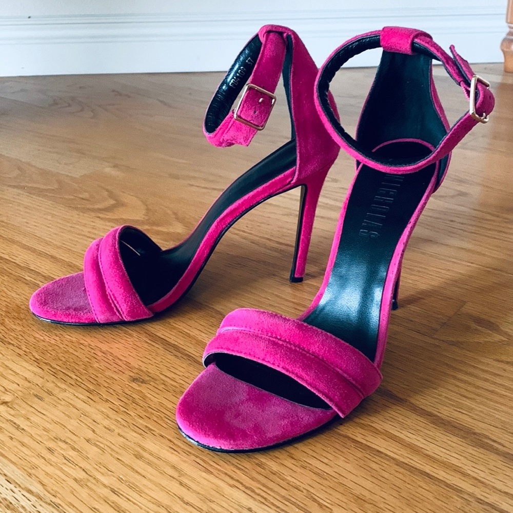 NICHOLAS Pink Suede Ankle Strap heels